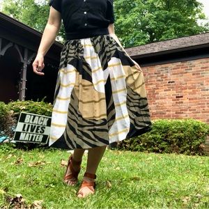 True Vintage 1970s Abstract Multi-Print Circle Skirt, Size 12